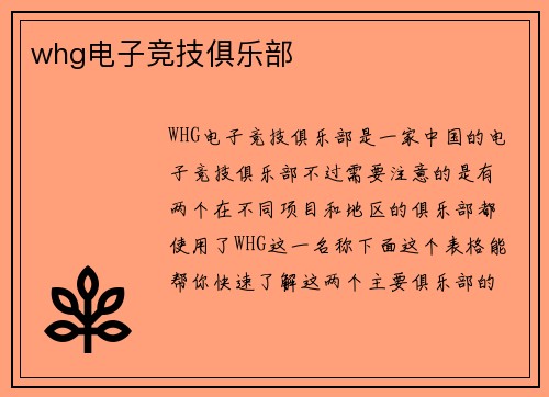 whg电子竞技俱乐部
