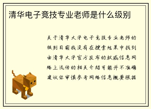 清华电子竞技专业老师是什么级别